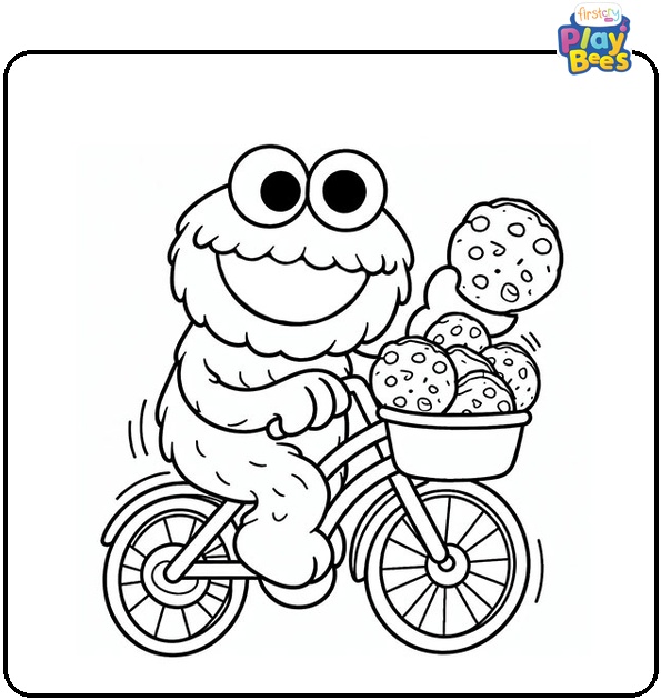 Cookie Monster with a Cycle Coloring Page Cookie Monster with a Cycle Coloring Page