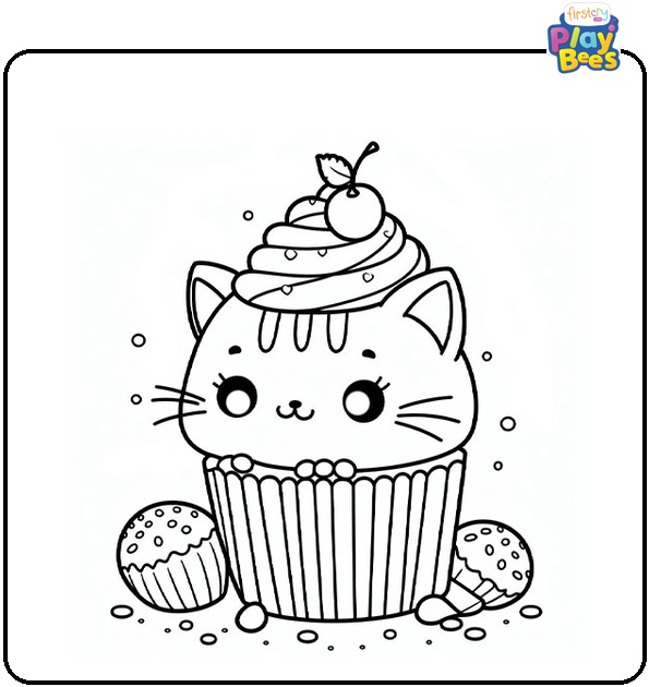 Cupcake Cat Coloring Page