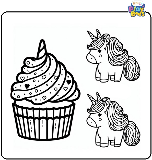 Cupcake Unicorn Colouring Page