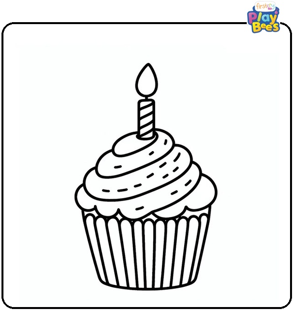Cupcake with Candle Coloring Page