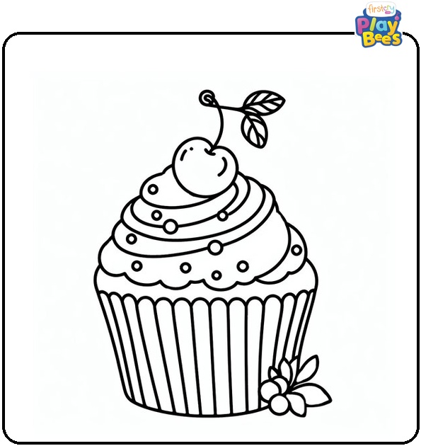 Cupcake with Cherry Coloring Page