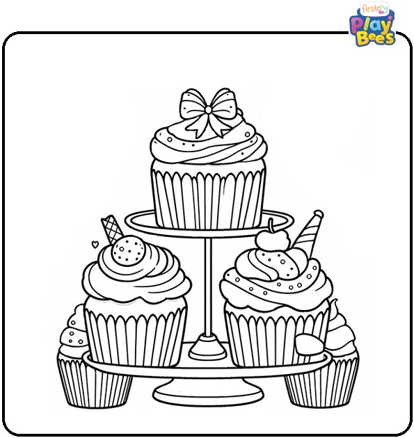 Cupcakes on a Stand Coloring Page