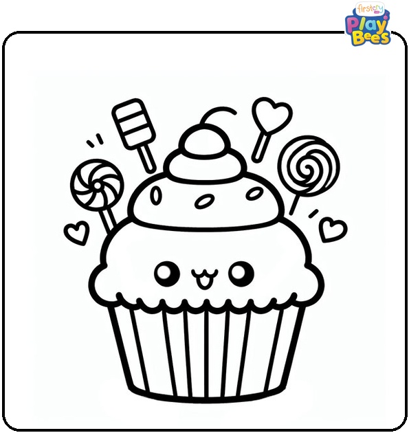 Cute Cupcake Coloring Page