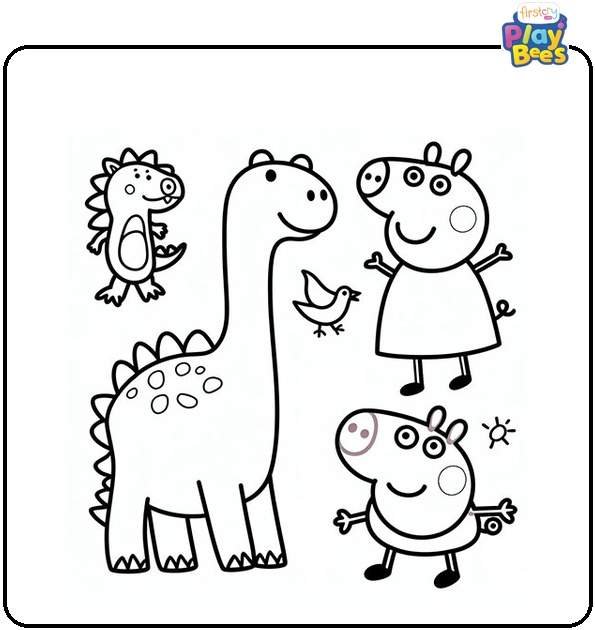 Dinosaur and Peppa Pig Coloring Page Dinosaur and Peppa Pig Coloring Page