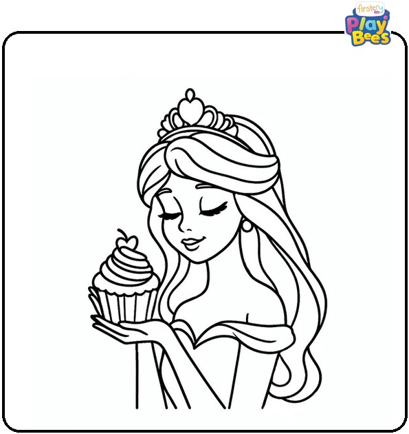 Disney Princess Eating a Cupcake Coloring Page
