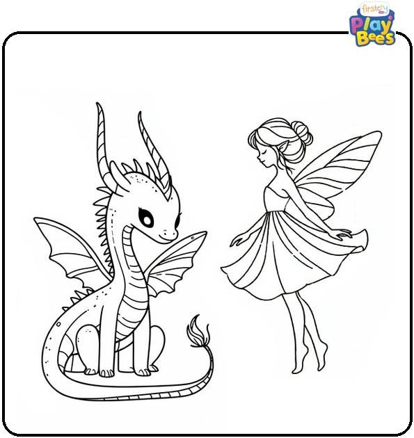 Dragon and Fairy Coloring Page Dragon and Fairy Coloring Page