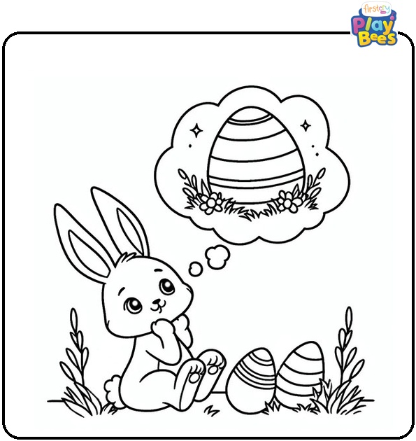 Easter Bunny Dreaming About an Egg Coloring Page