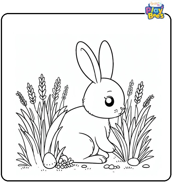 Easter Bunny Hides in the Grass Coloring Page