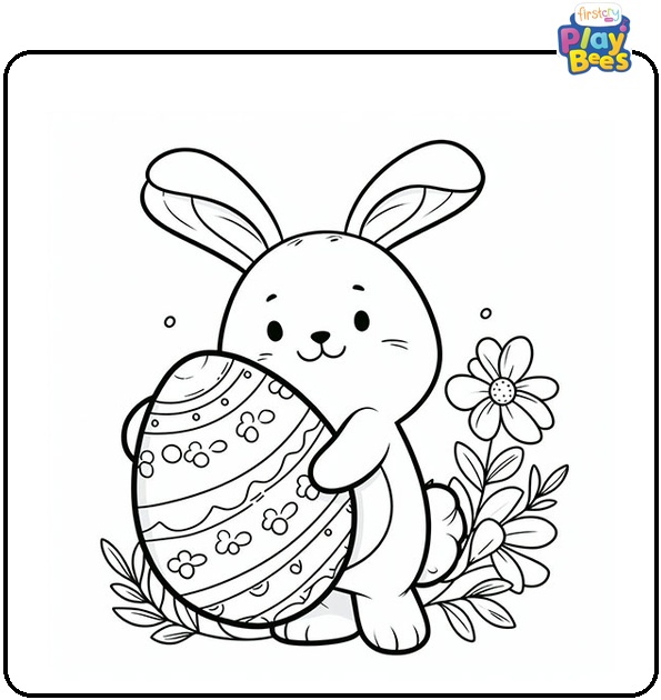 Easter Bunny Holds a Big Egg Coloring Page