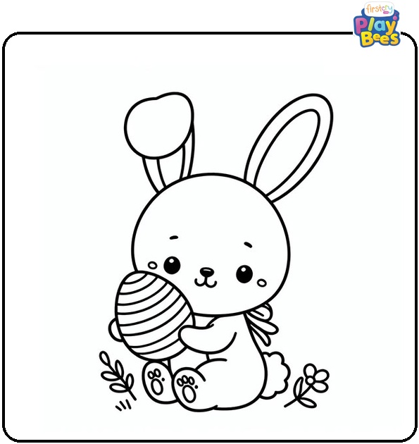 Easter Bunny Holds a Small Egg Coloring Page