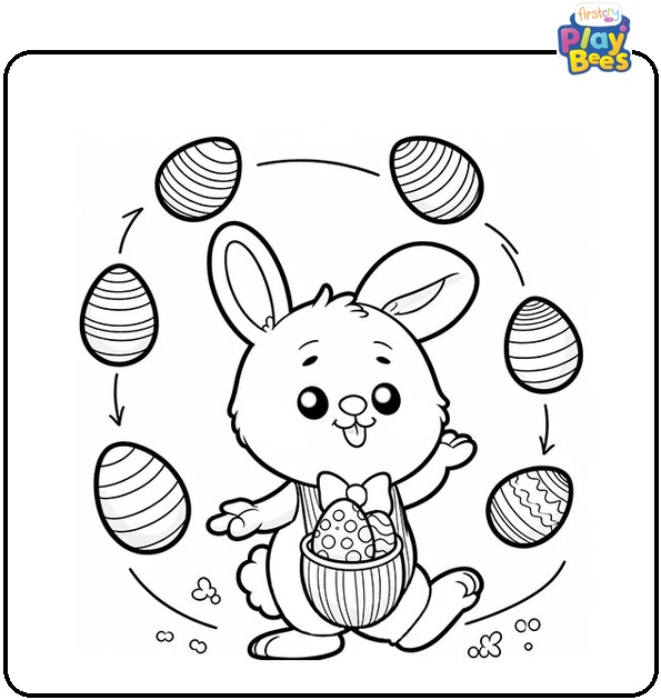 Easter Bunny Juggling Eggs Coloring Page