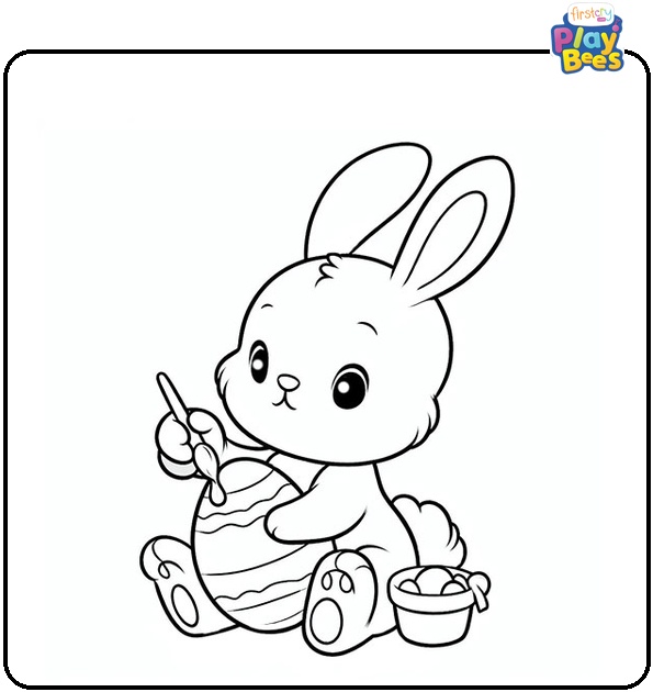 Easter Bunny Painting the Egg Coloring Page
