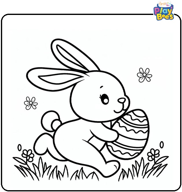 Easter Bunny Running on the Grass Coloring Page