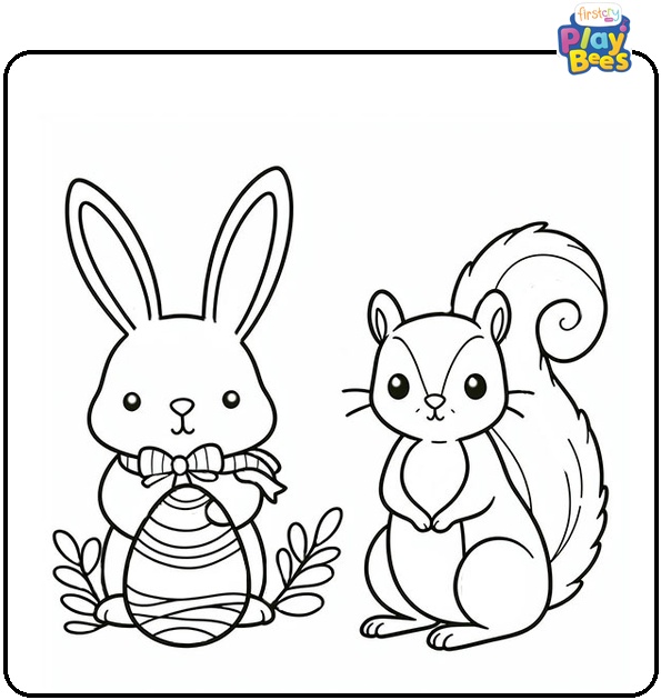 Easter Bunny and a Squirrel Coloring Page