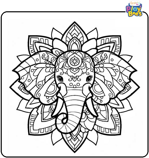 Easy Elephant Mandala Coloring Page