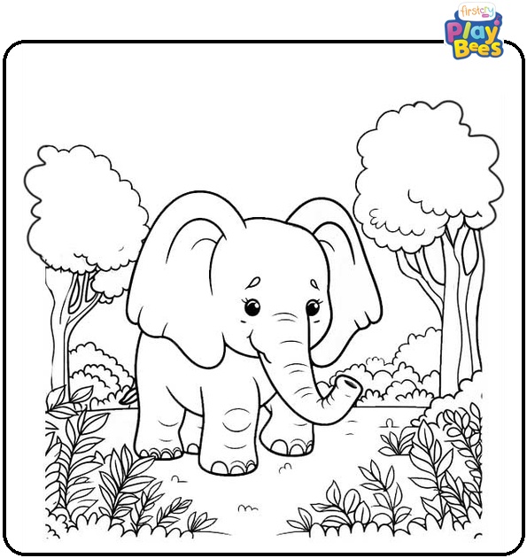Elephant In the Dense Forest Coloring Page