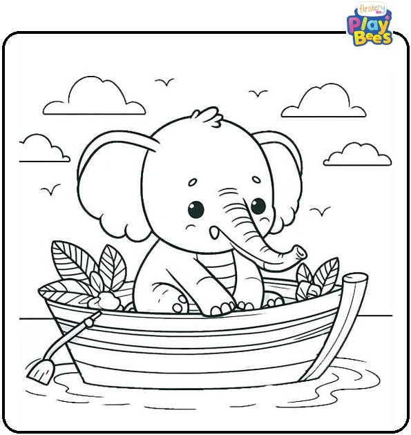 Elephant in a Boat Coloring Page