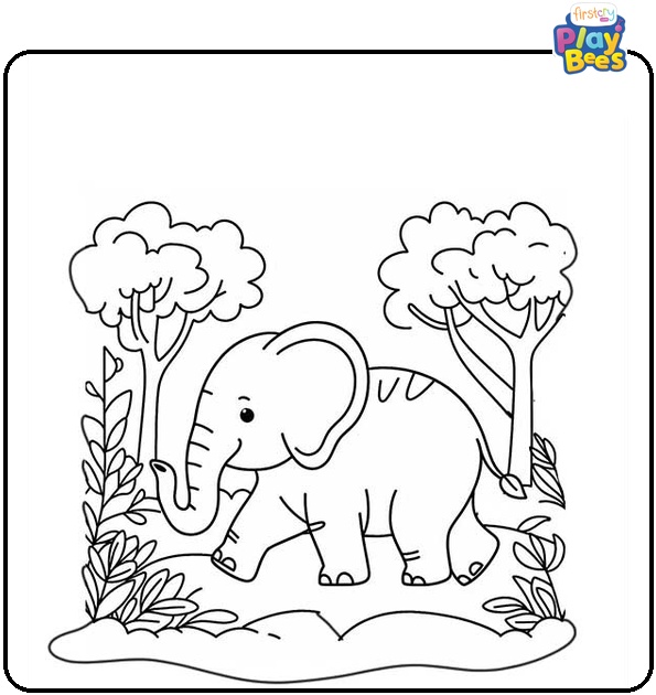 Elephant Walking through the Jungle Coloring Page