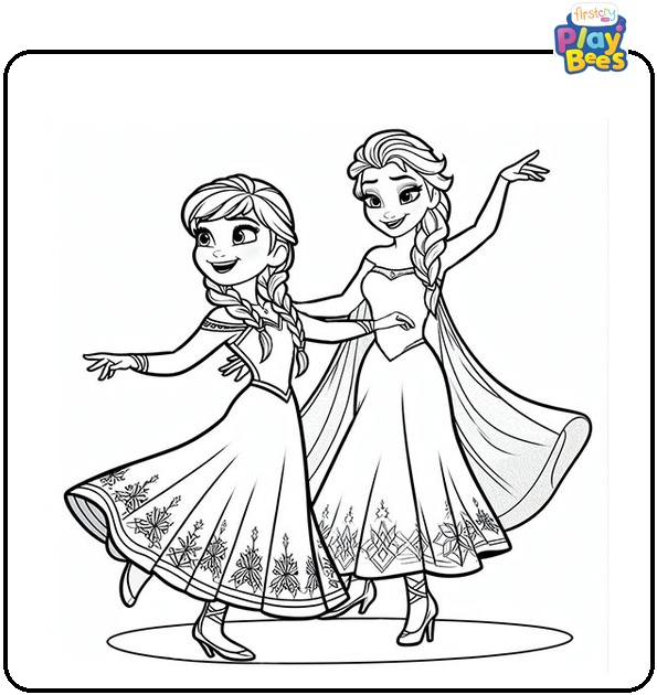 Elsa Dancing with Anna Coloring Page