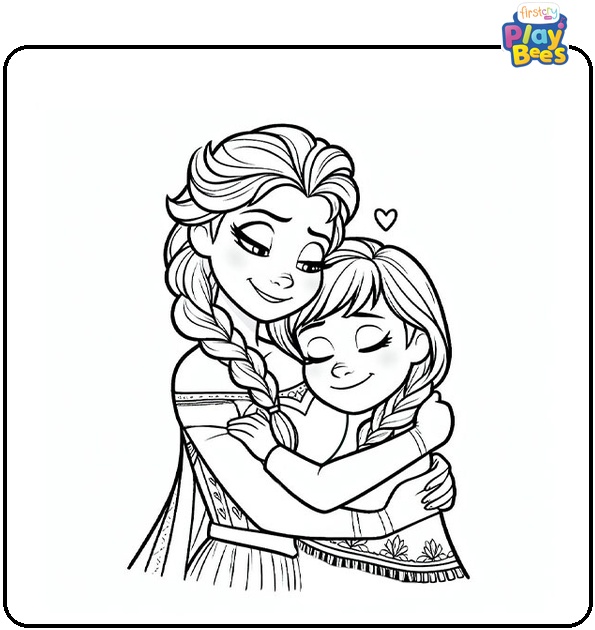 Elsa and Anna Hugging Coloring Page