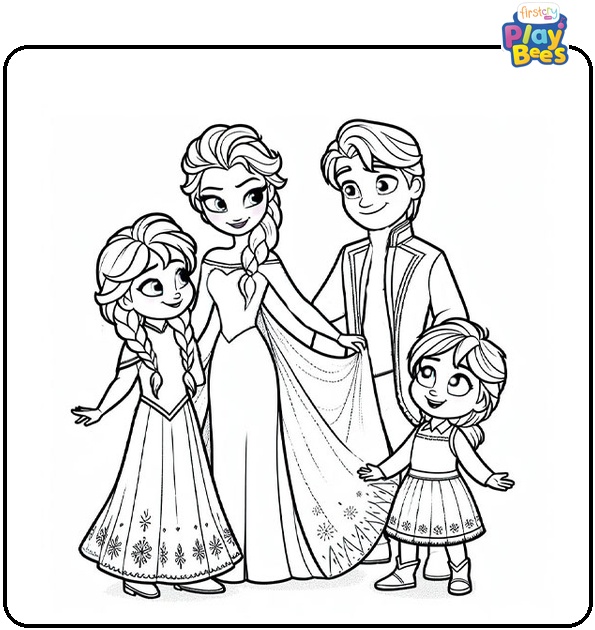 Elsa with Her Family Frozen Colouring Page