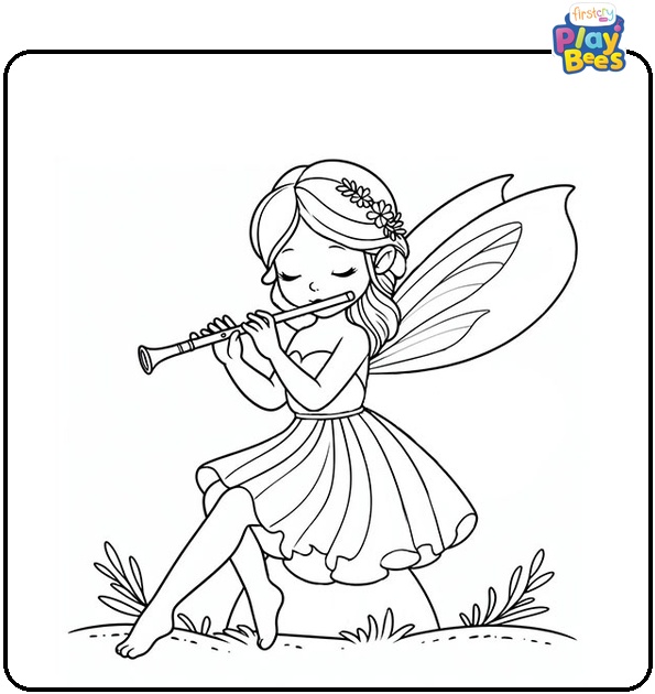 Fairy Playing Flute Coloring Page Fairy Playing Flute Coloring Page