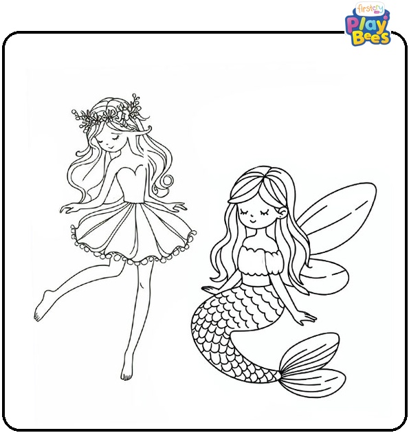 Fairy and Mermaid Coloring Page Fairy and Mermaid Coloring Page