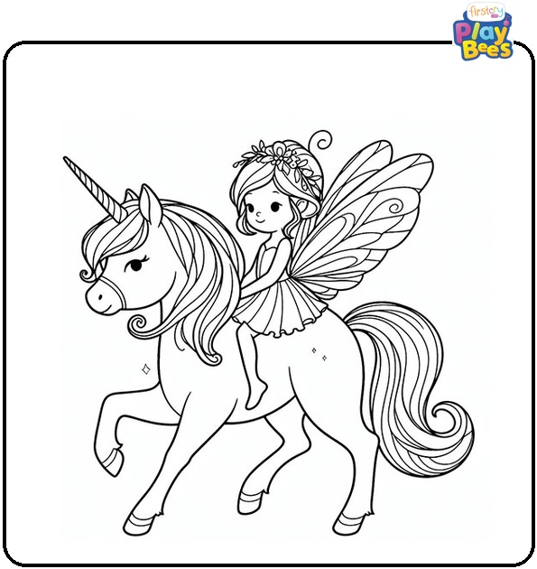 Fairy on Unicorn Coloring Page Fairy on Unicorn Coloring Page