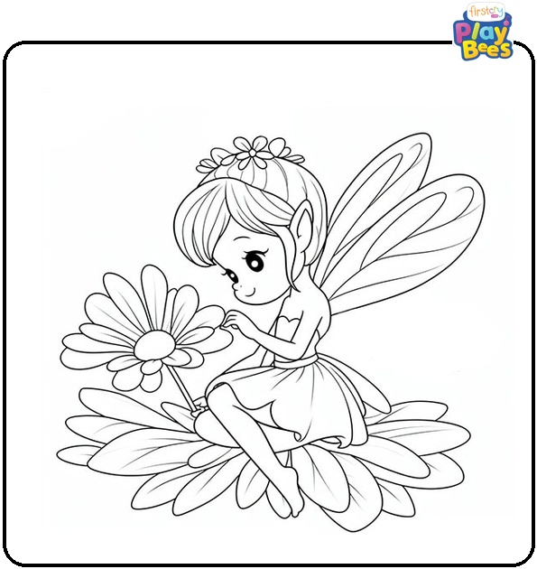 Fairy on a Flower Coloring Page Fairy on a Flower Coloring Page