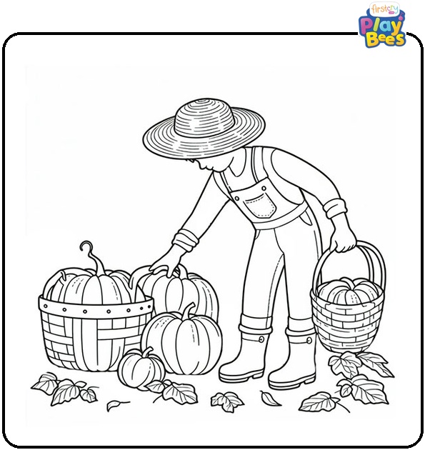Farmer Harvests Pumpkin Coloring Page
