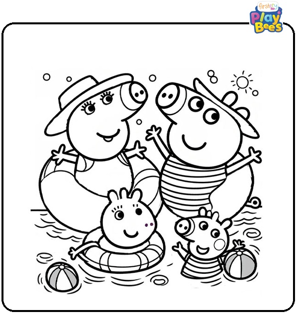 Friends Swimming With Peppa Pig Coloring Page Friends Swimming With Peppa Pig Coloring Page