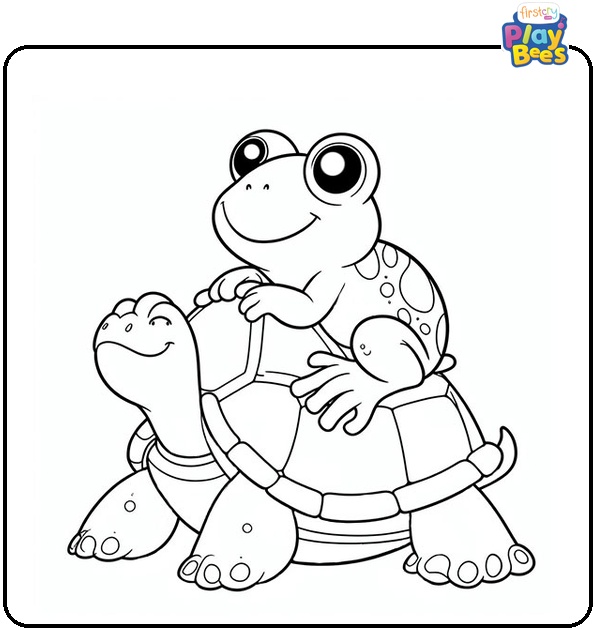 Frog Sitting On Turtle Coloring Page