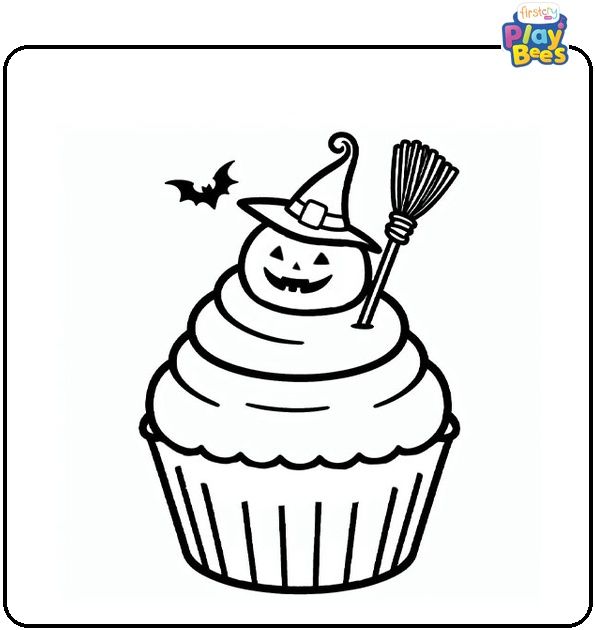 Halloween Cupcake Coloring Page