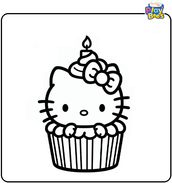 Hello Kitty Cupcake Coloring Page