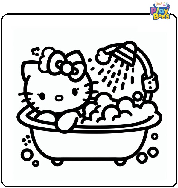 Hello Kitty In Bath Coloring Page