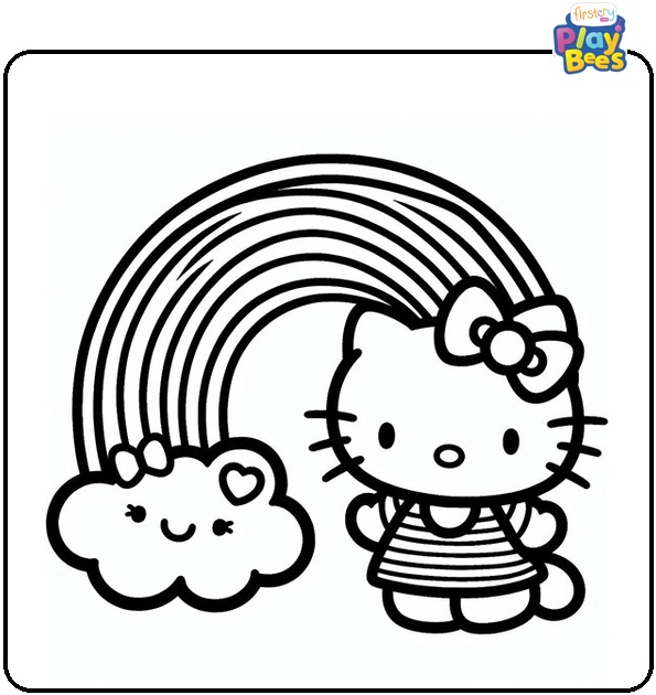 Hello Kitty Rainbow Coloring Page