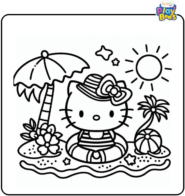 Hello Kitty Summer Coloring Page
