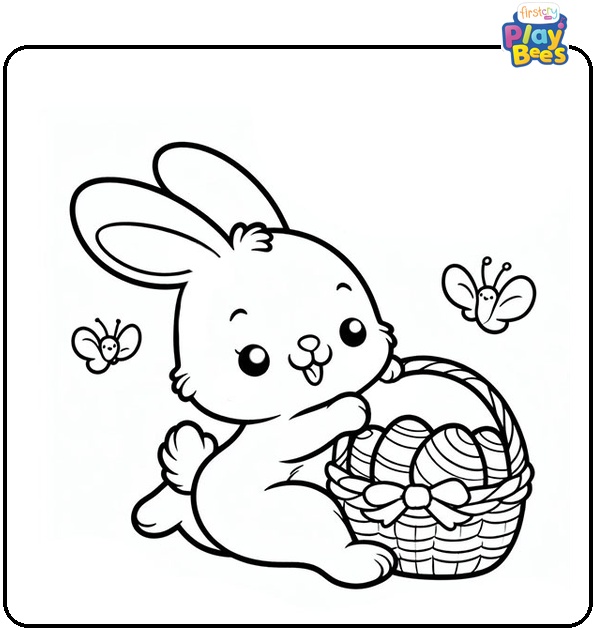 Hopping Bunny with Easter Basket Coloring Page