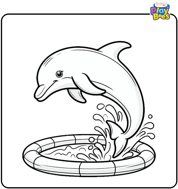 Jumping Through the Ring Dolphin Coloring Page