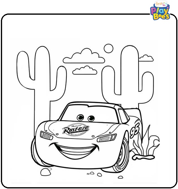 Lightning McQueen Backside Cactus Colouring Page