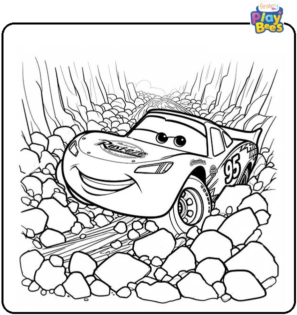 Lightning McQueen Going Through Rocks Coloring Page
