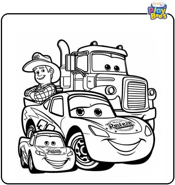 Lightning McQueen With Friends Coloring Page