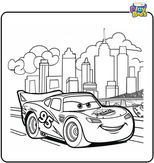 Lightning McQueen in City Coloring Page