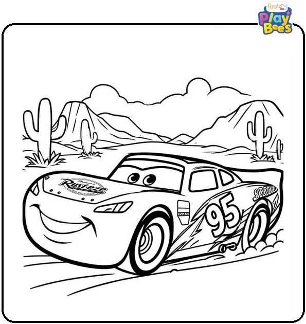 Lightning McQueen in Desert Coloring Page