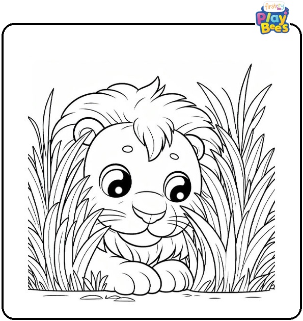 Lion Hides in the Tall Grass Coloring Page