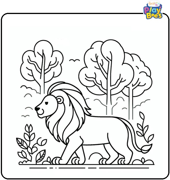Lion Roaming in Jungle Coloring Page