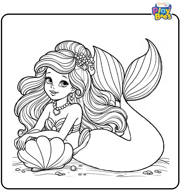 Little Mermaid Shell Pearl Coloring Page
