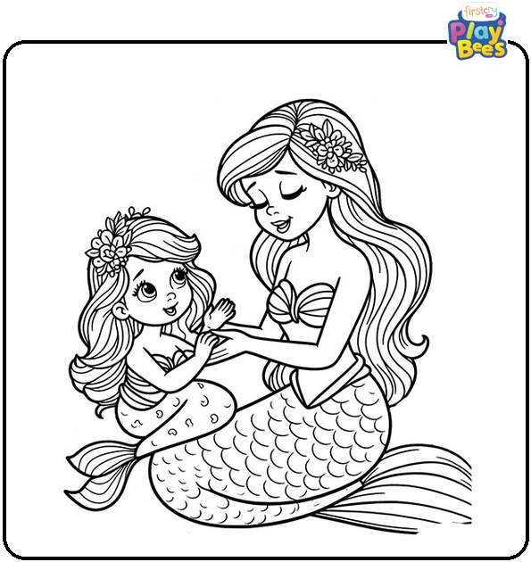 Little Mermaid with Her Mother Coloring Page