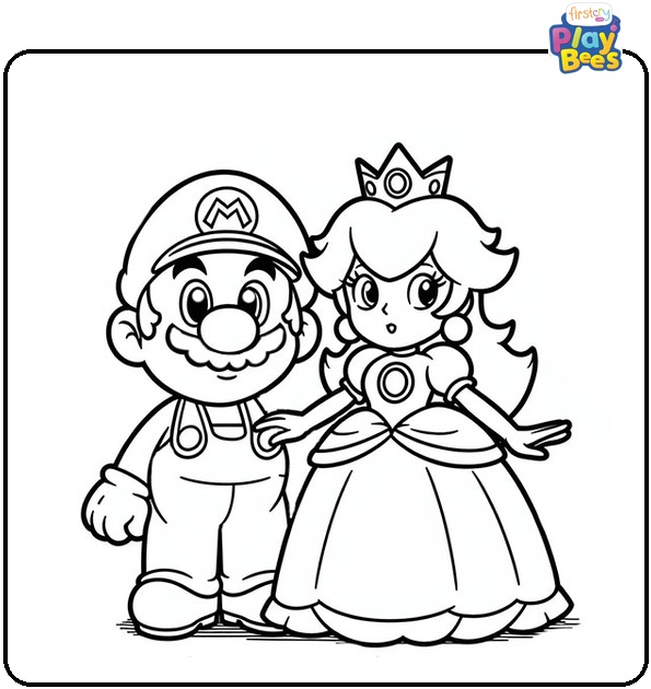 Mario and Princess Peach Coloring Page