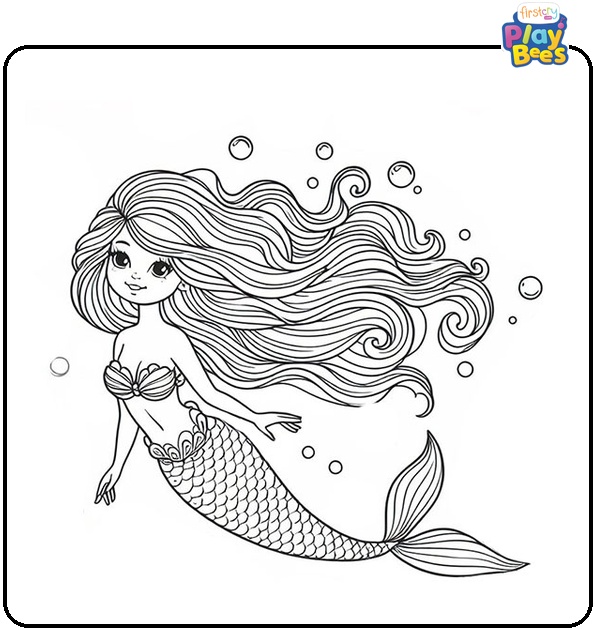 Mermaid Under the Sea Coloring Page